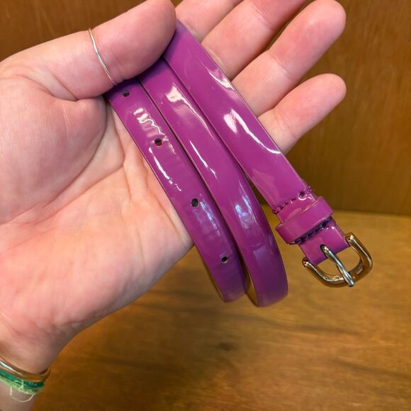 J. Crew Fuchsia Bright Purple Patent Leather Skinny Belt size Medium - Picture 3 of 7